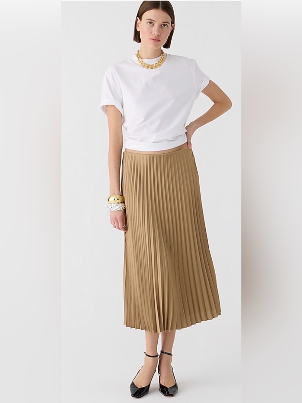 J. Crew Gwyneth Pleated Slip Skirt in Camel L
